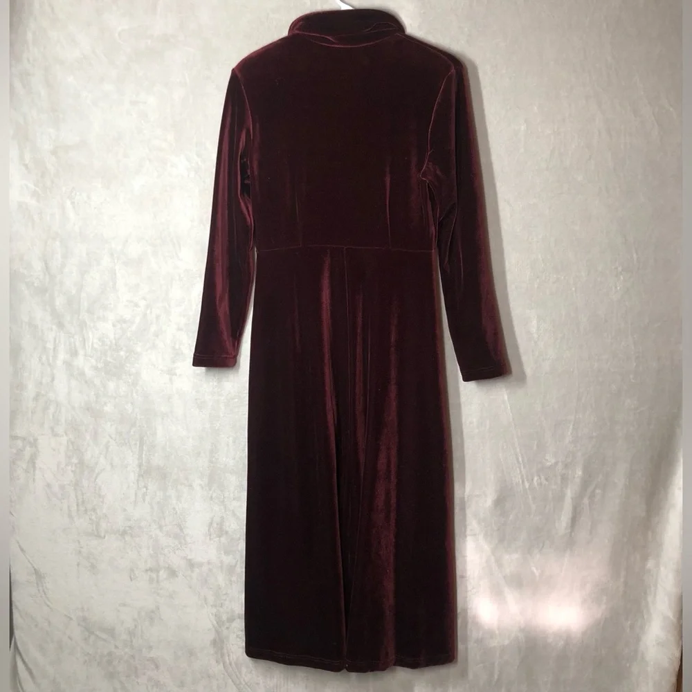 VTG Velvet Maxi Dress Womens M Burgandy Whimsigoth Dark Fairy Academia Victorian - Picture 3 of 8